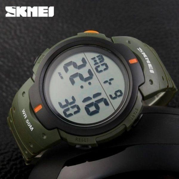 Часы наручные мужские SKMEI 1068AG, армейские часы противоударные. Цвет: зеленый