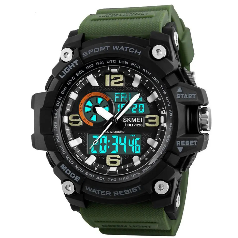 Часы наручные мужские SKMEI 1283AG ARMY GREEN, армейские часы противоударные. Цвет: зеленый