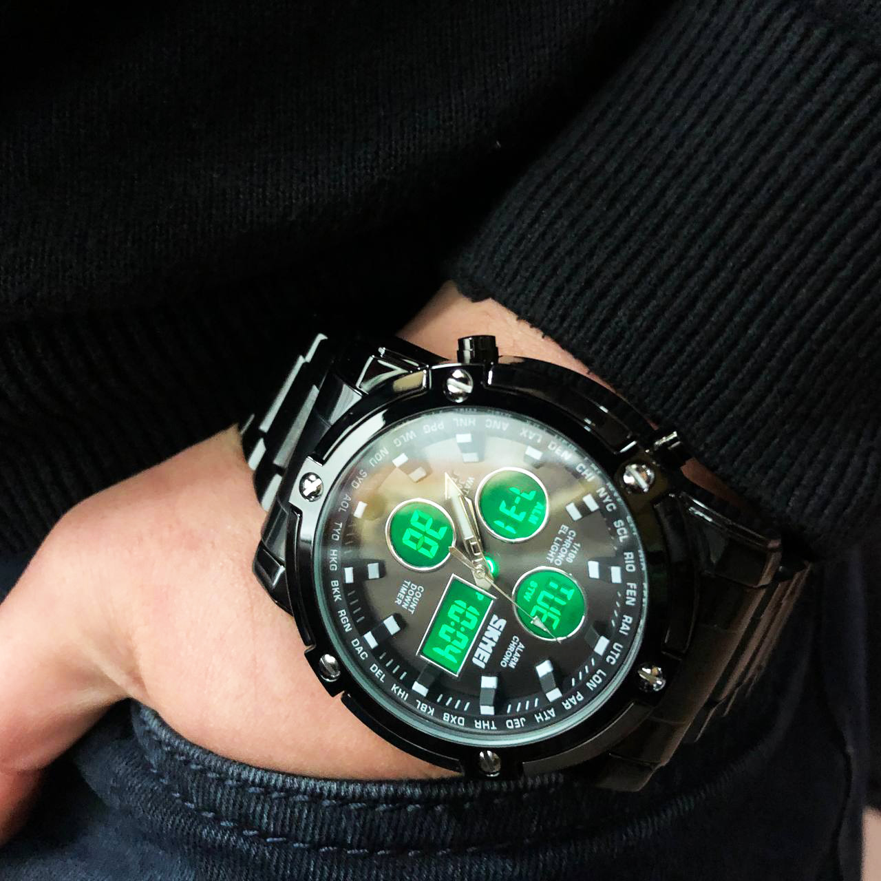 Часы наручные мужские SKMEI 1389BK BLACK, водонепроницаемые мужские часы. Цвет: черный