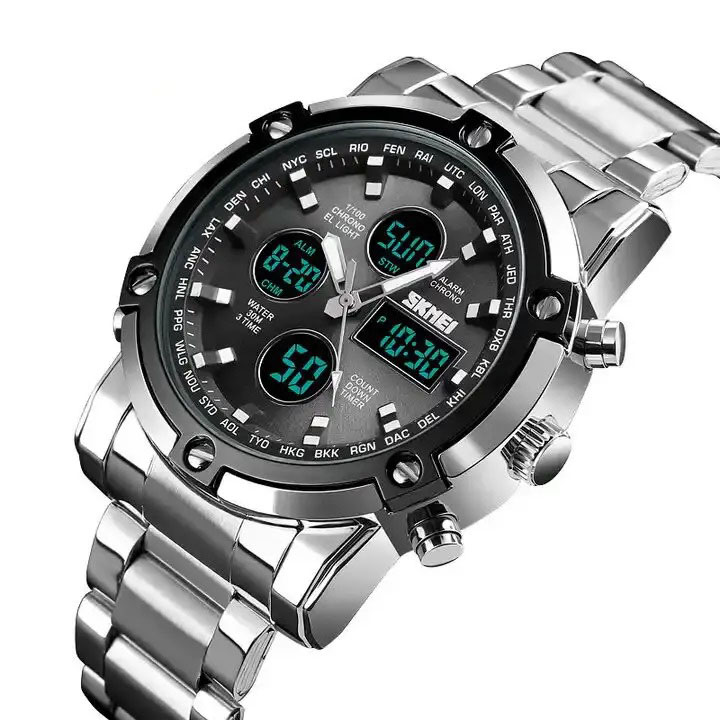 Часы наручные мужские SKMEI 1389SIBK SILVER-BLACK, модные мужские часы. Цвет: серебряный + черный