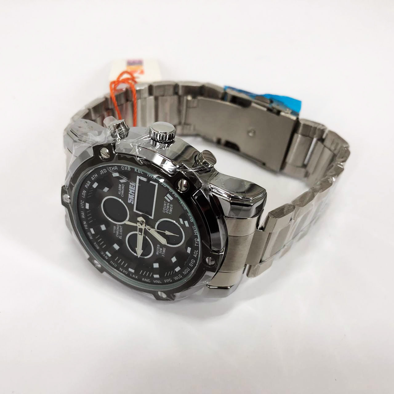 Часы наручные мужские SKMEI 1389SIBK SILVER-BLACK, модные мужские часы. Цвет: серебряный + черный