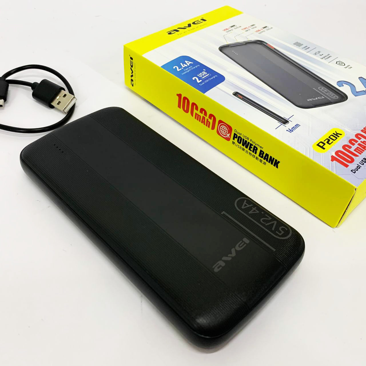 Power Bank Awei P20K 10000 mah Портативное зарядное УМБ 2xUSB черный
