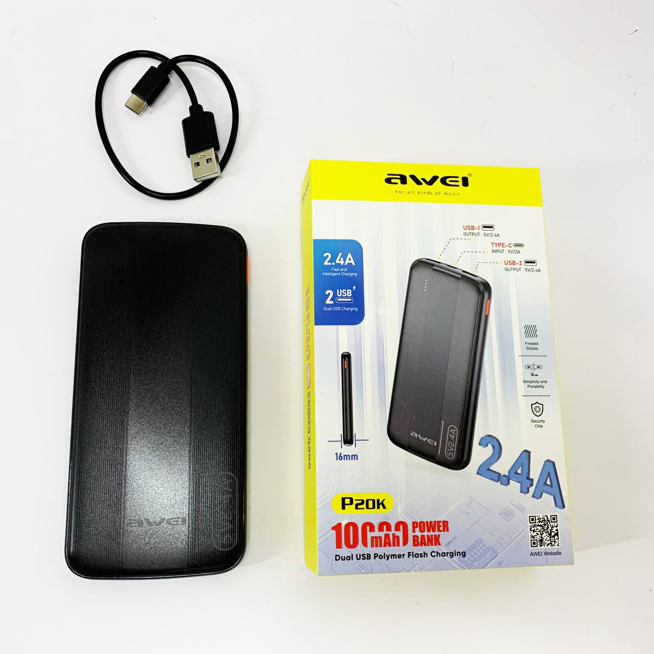 Power Bank Awei P20K 10000 mah Портативное зарядное УМБ 2xUSB черный