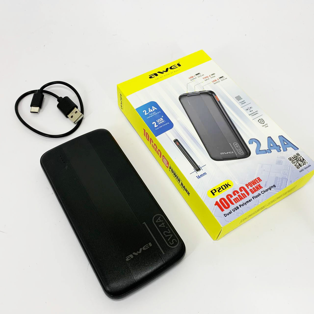 Power Bank Awei P20K 10000 mah Портативное зарядное УМБ 2xUSB черный