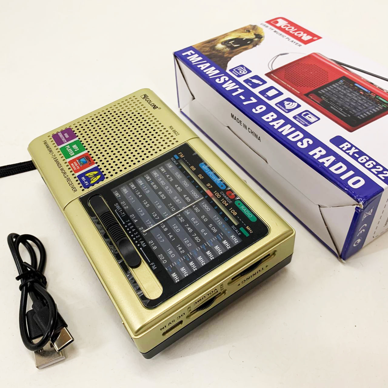 Портативная колонка радио MP3 USB Golon RX-6622. Цвет: золотой