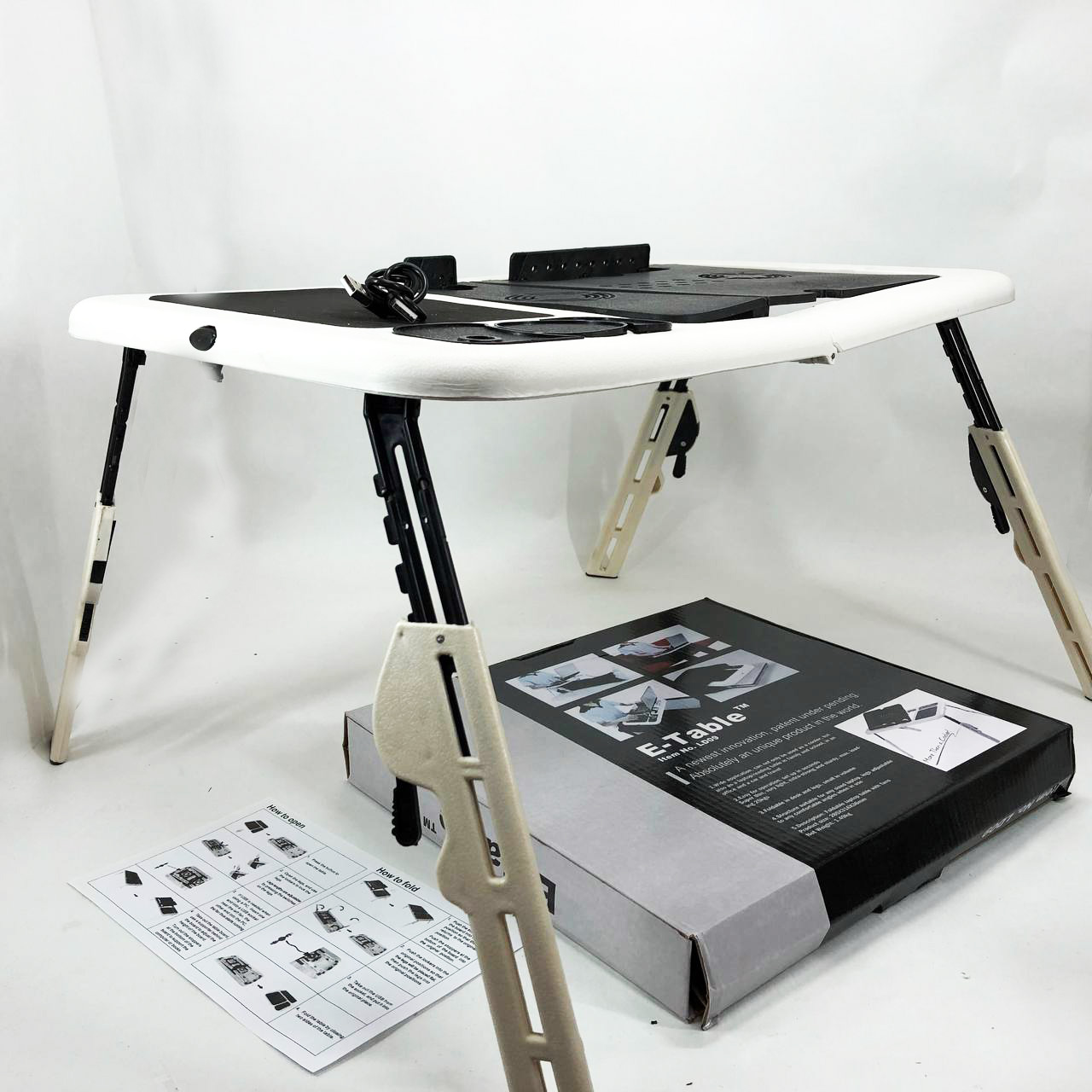 Складной столик для ноутбука LD-09 E-Table, столик с охлаждением 2 USB кулера, Стол подставка с вентиляцией