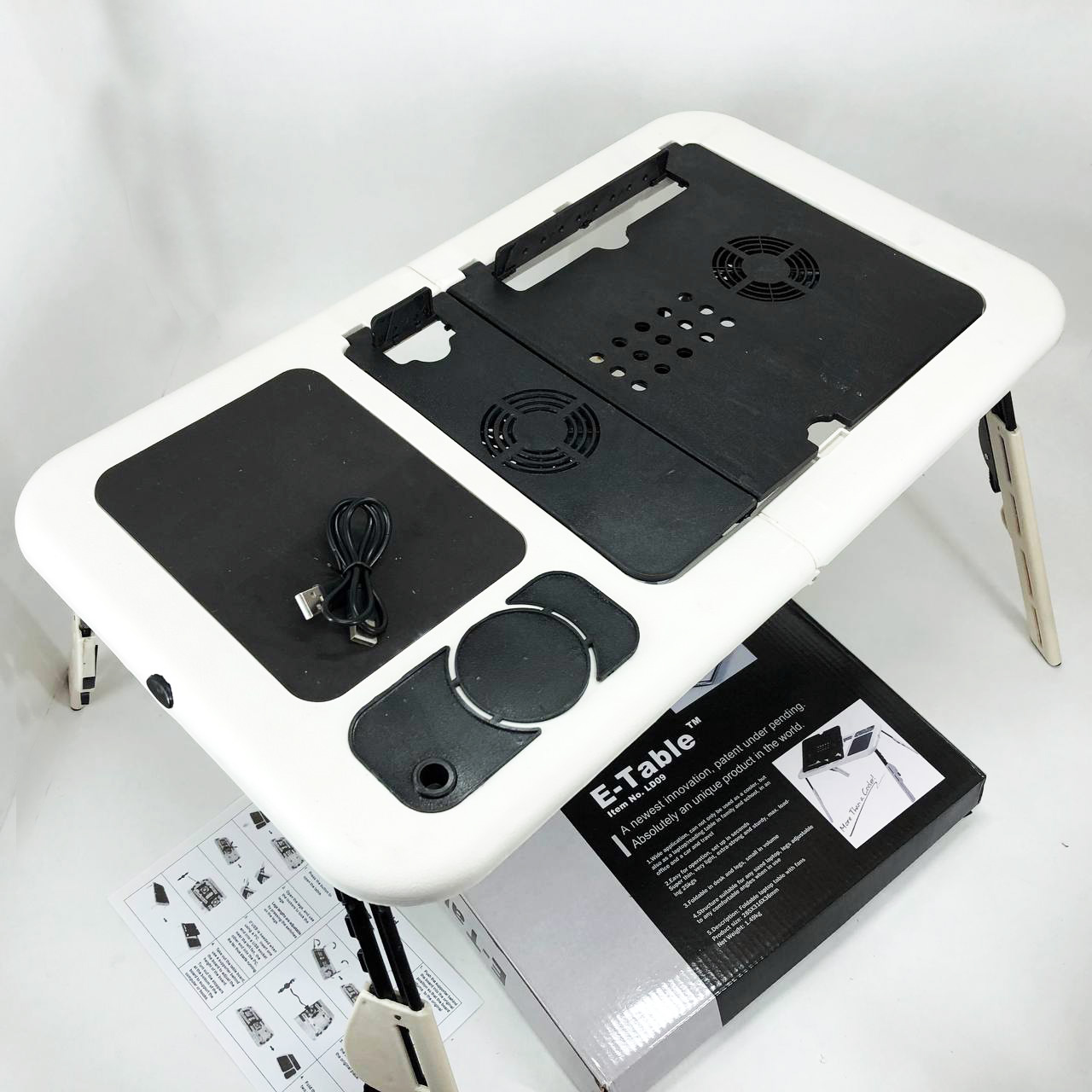 Складной столик для ноутбука LD-09 E-Table, столик с охлаждением 2 USB кулера, Стол подставка с вентиляцией