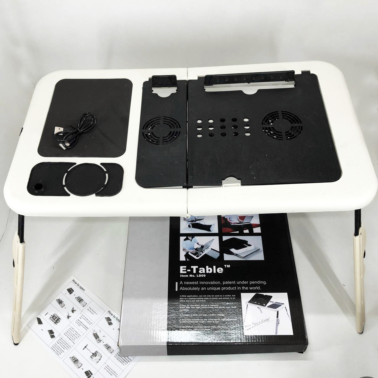 Складной столик для ноутбука LD-09 E-Table, столик с охлаждением 2 USB кулера, Стол подставка с вентиляцией