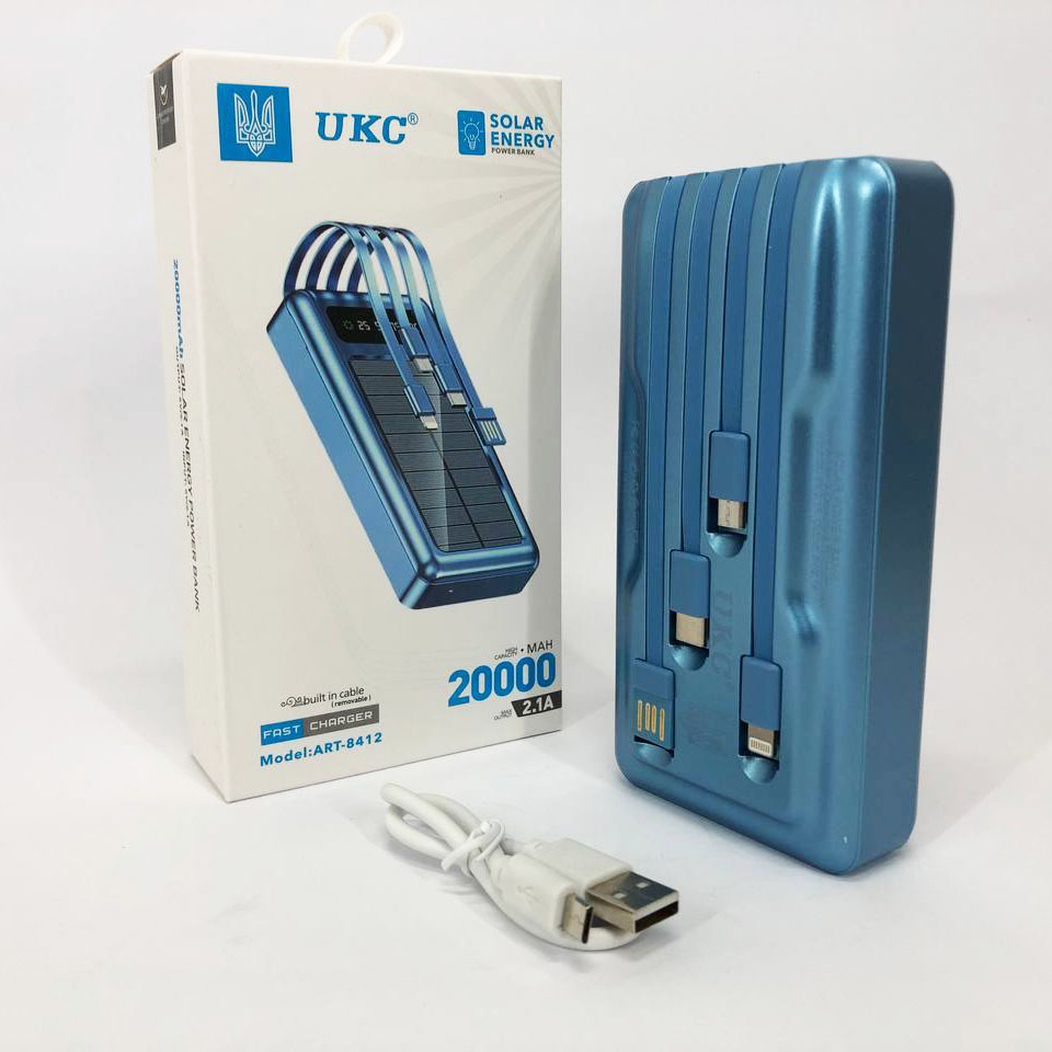 Портативное зарядное устройство на 20000mAh, Power Bank на солнечной батарее, для планшета. Цвет: синий