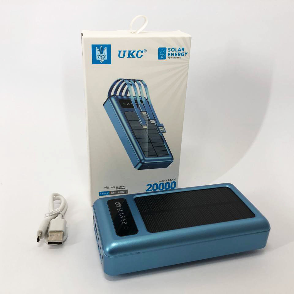 Портативное зарядное устройство на 20000mAh, Power Bank на солнечной батарее, для планшета. Цвет: синий