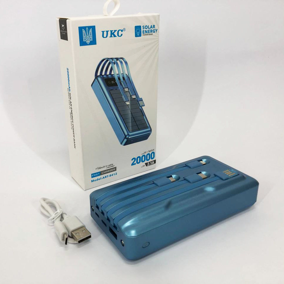 Портативное зарядное устройство на 20000mAh, Power Bank на солнечной батарее, для планшета. Цвет: синий