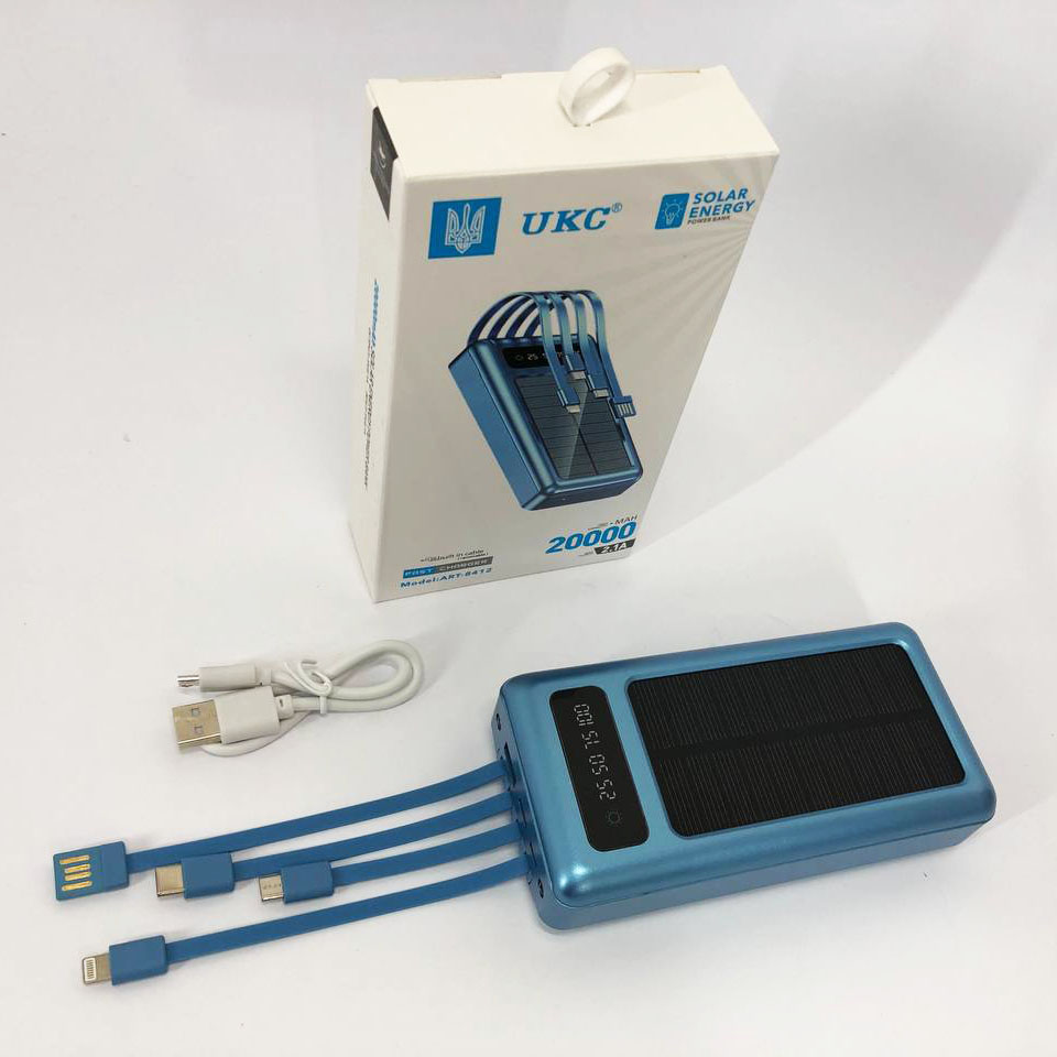 Портативное зарядное устройство на 20000mAh, Power Bank на солнечной батарее, для планшета. Цвет: синий