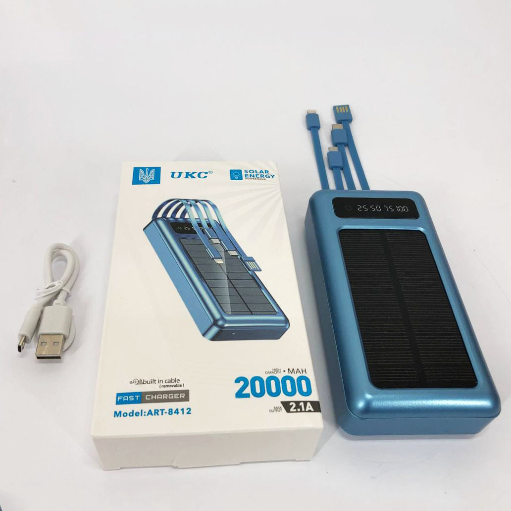 Портативное зарядное устройство на 20000mAh, Power Bank на солнечной батарее, для планшета. Цвет: синий