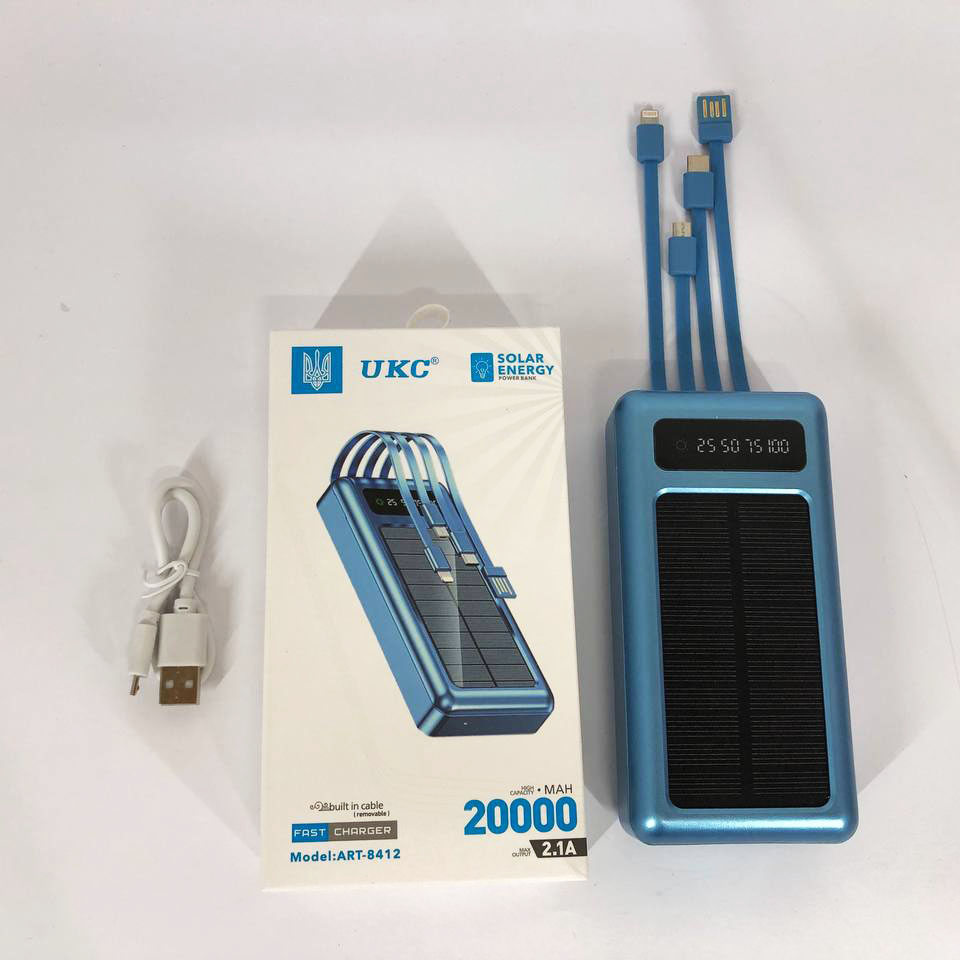 Портативное зарядное устройство на 20000mAh, Power Bank на солнечной батарее, для планшета. Цвет: синий