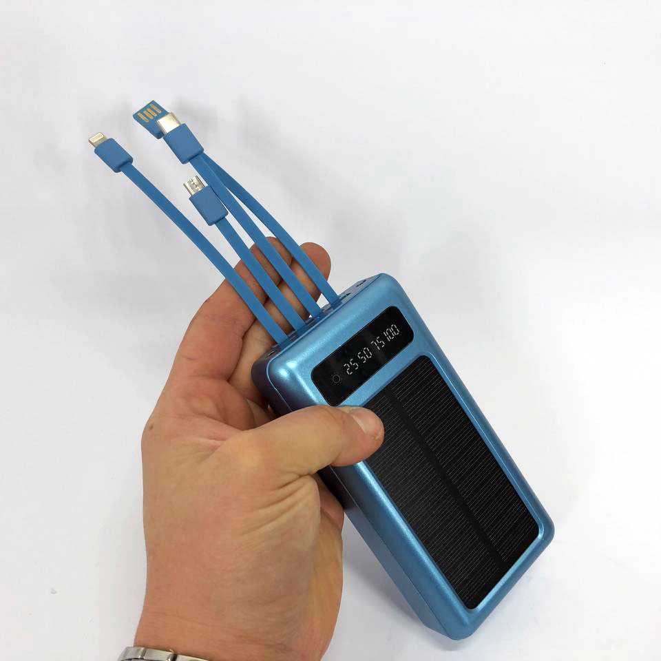 Портативное зарядное устройство на 20000mAh, Power Bank на солнечной батарее, для планшета. Цвет: синий
