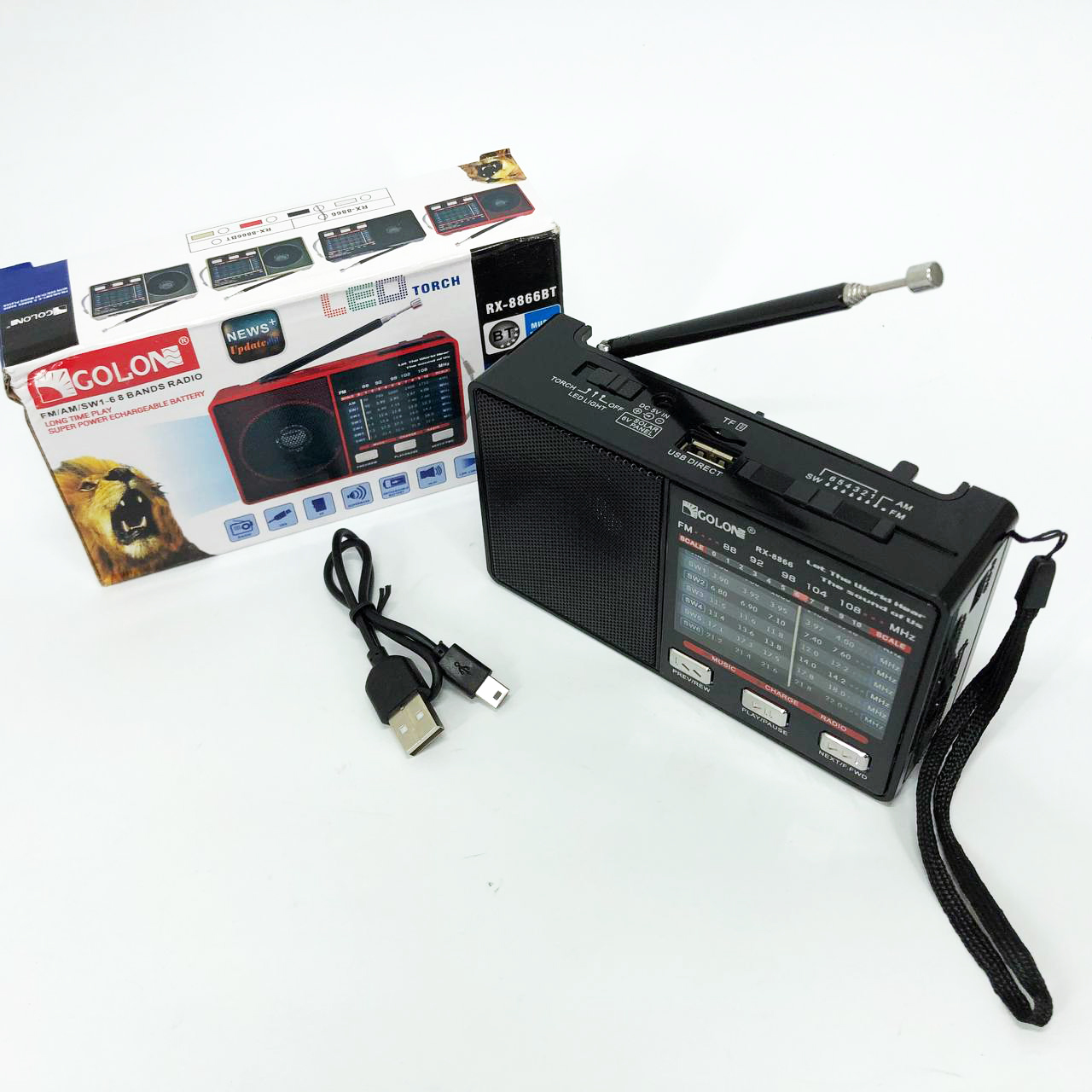 Радио GOLON RX-8866 цифровой портативный радиоприемник с фонариком функцией PowerBank. Цвет: черный