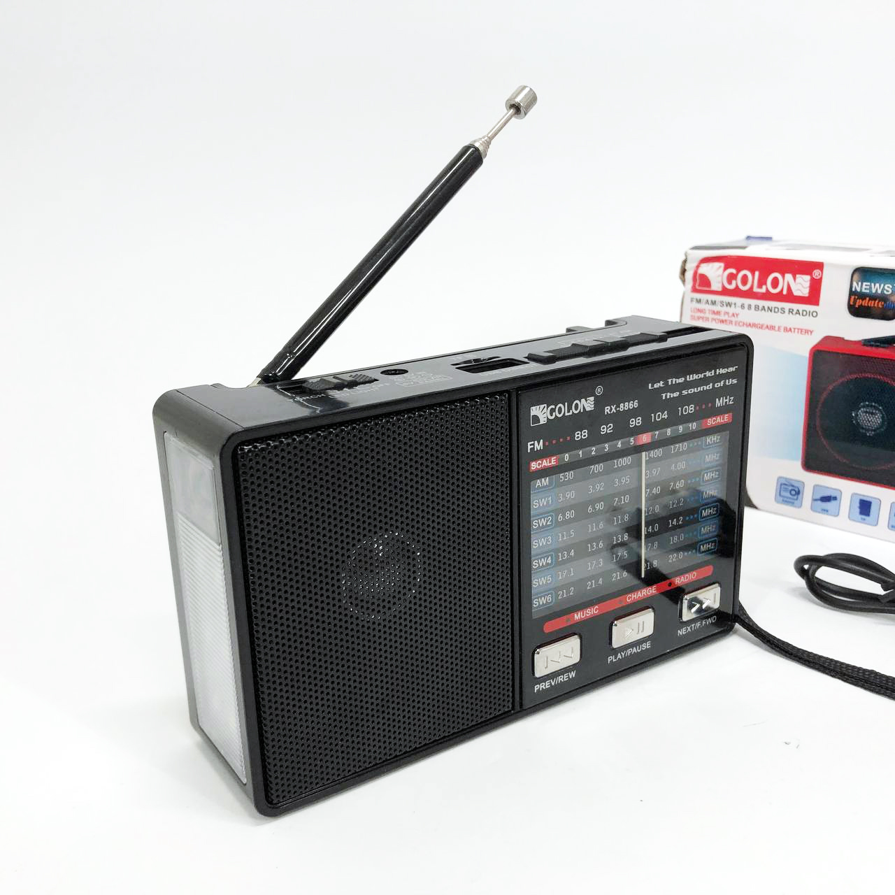 Радио GOLON RX-8866 цифровой портативный радиоприемник с фонариком функцией PowerBank. Цвет: черный