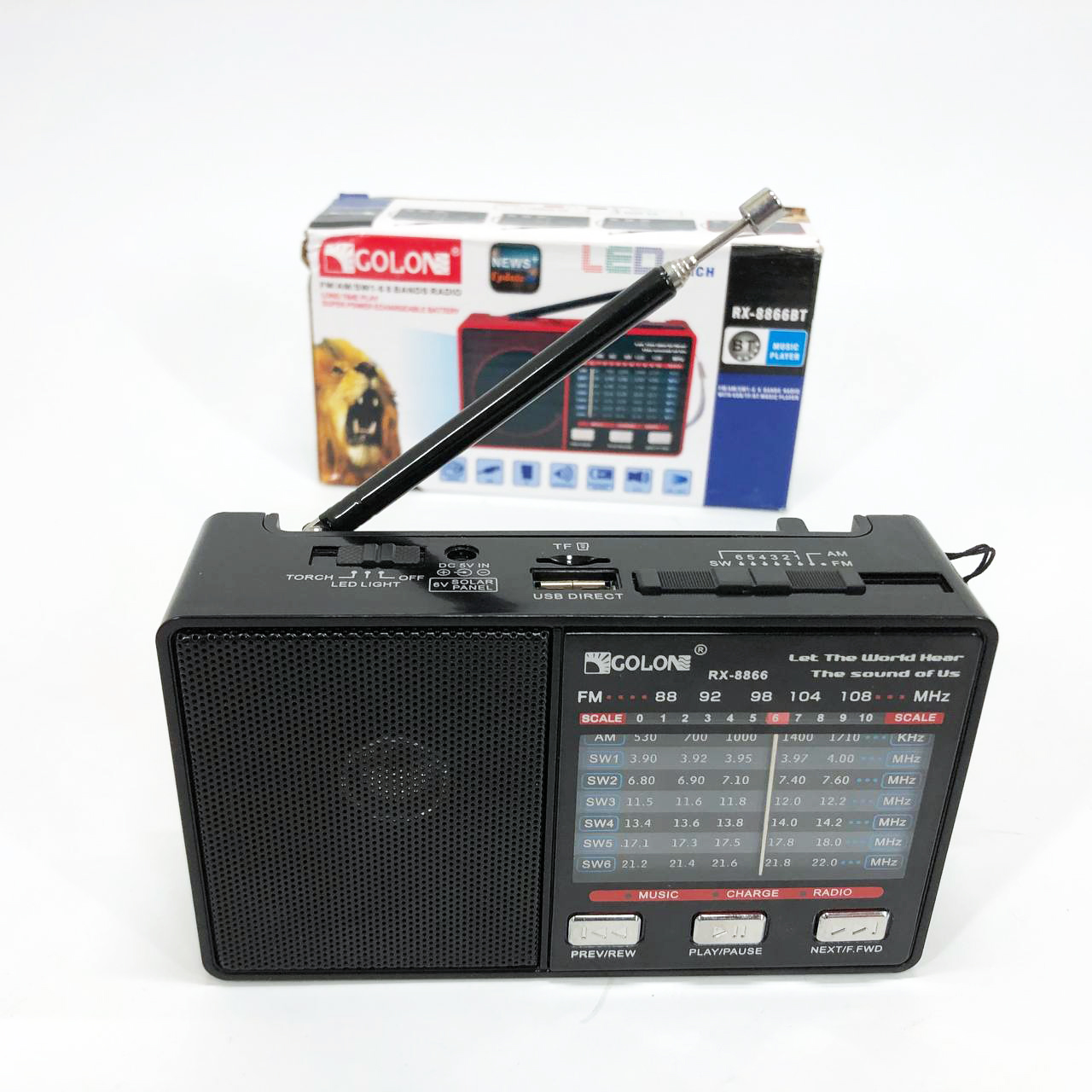 Радио GOLON RX-8866 цифровой портативный радиоприемник с фонариком функцией PowerBank. Цвет: черный