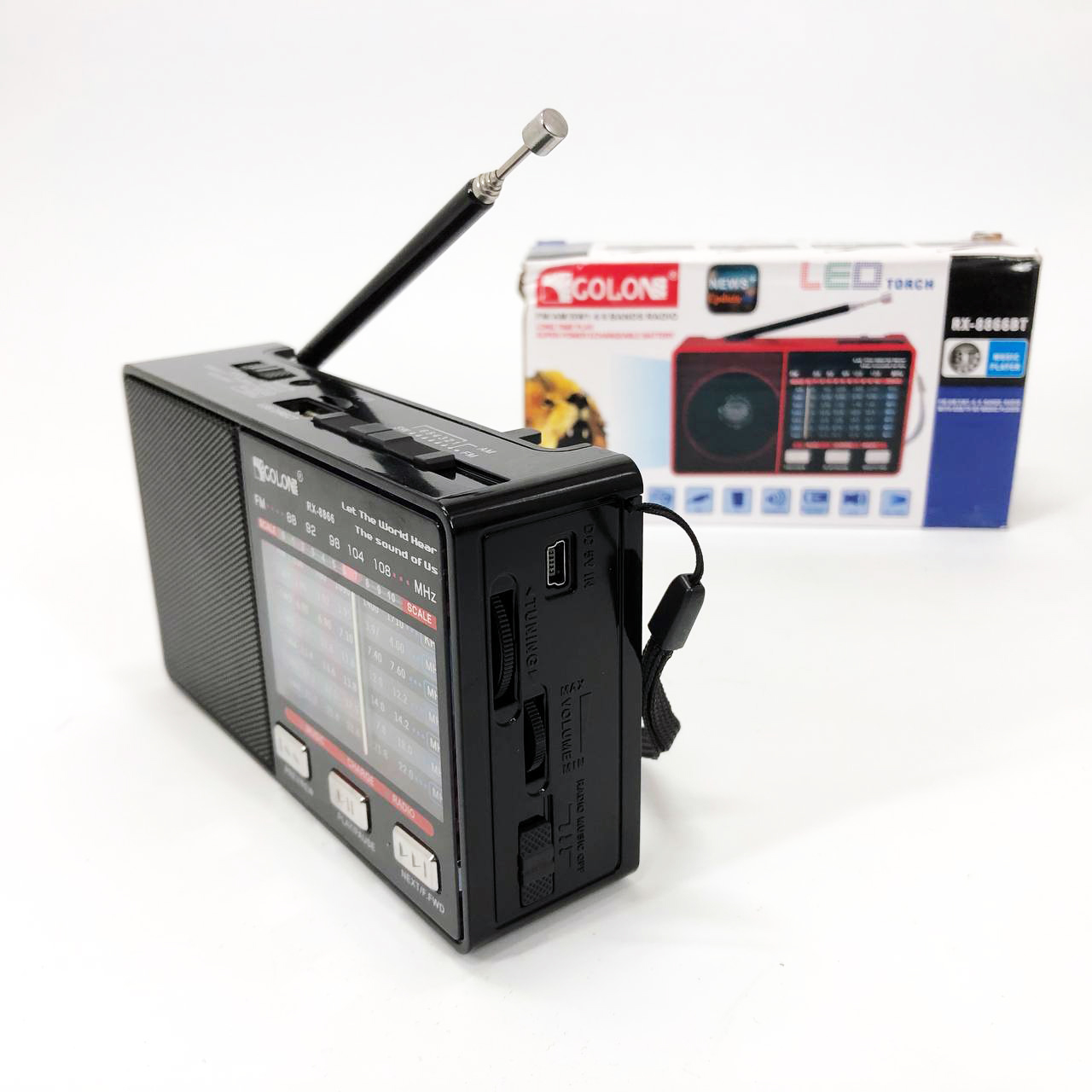 Радио GOLON RX-8866 цифровой портативный радиоприемник с фонариком функцией PowerBank. Цвет: черный