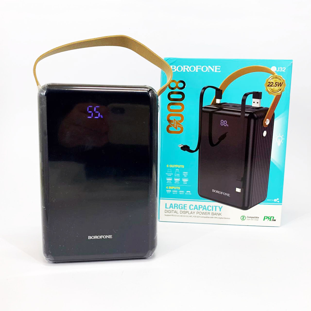 Внешний аккумулятор повербанк BOROFONE BJ32 power bank 80000mAh быстрая зарядка 22.5W