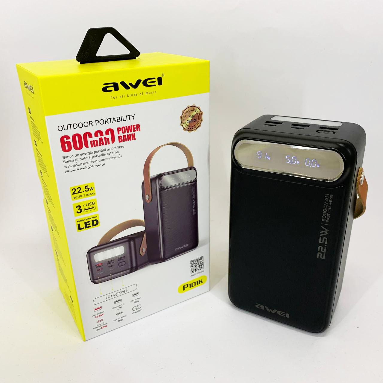 Внешний аккумулятор Power Bank AWEI P101K 60000mah быстрая зарядка
