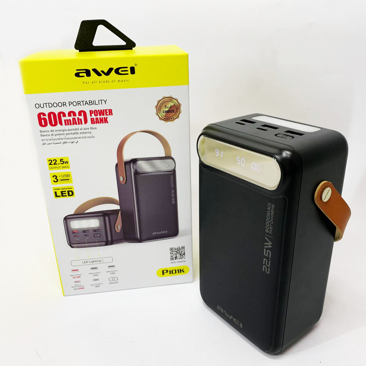 Внешний аккумулятор Power Bank AWEI P101K 60000mah быстрая зарядка