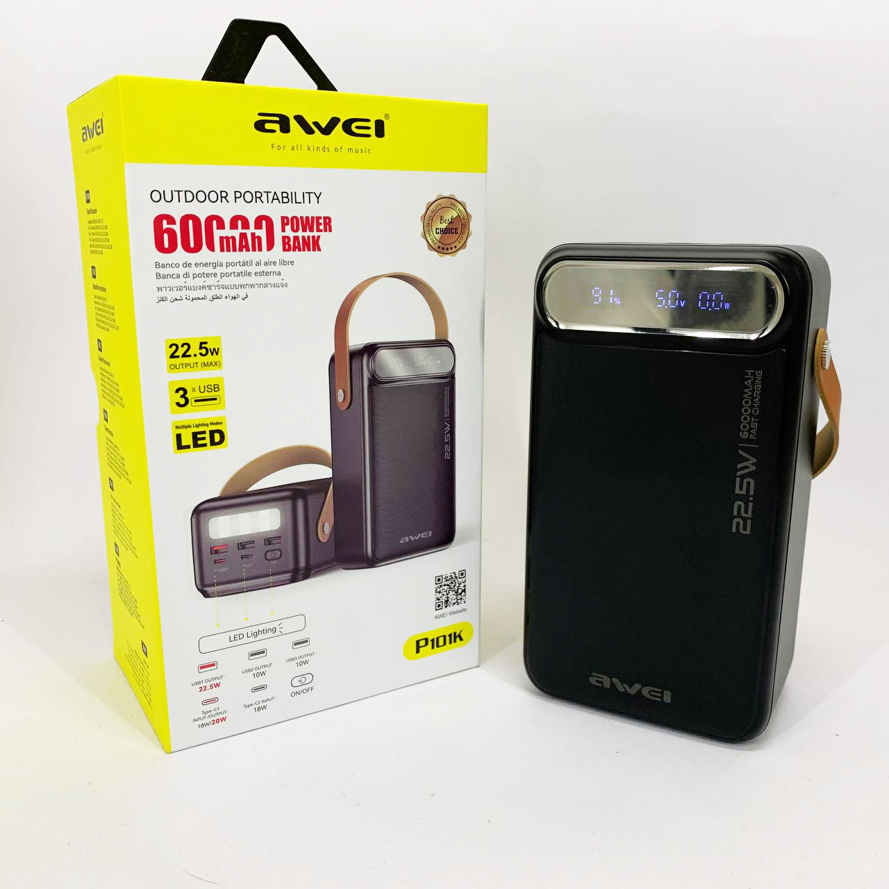 Внешний аккумулятор Power Bank AWEI P101K 60000mah быстрая зарядка