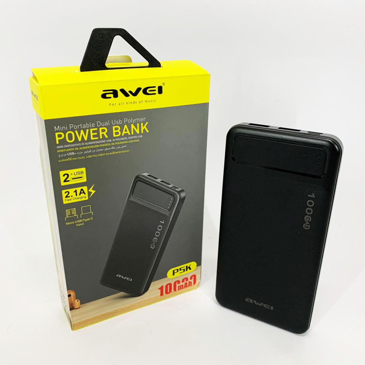 Power Bank Awei P5K 10000 mah Портативное зарядное УМБ 2xUSB черный