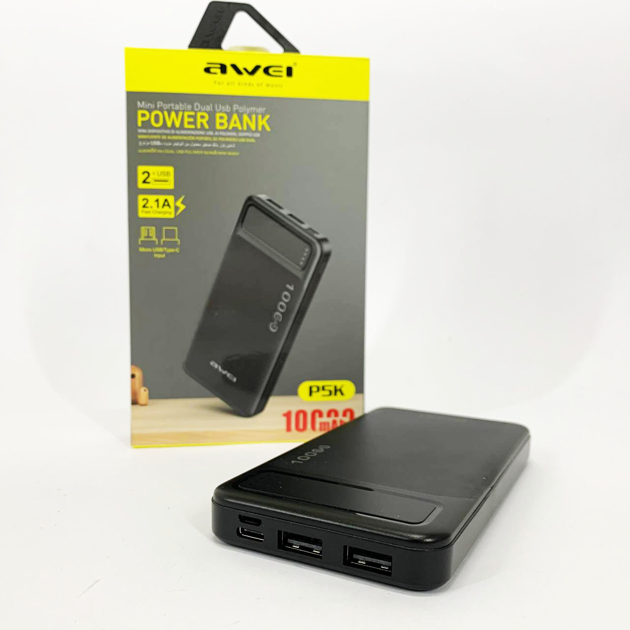 Power Bank Awei P5K 10000 mah Портативное зарядное УМБ 2xUSB черный