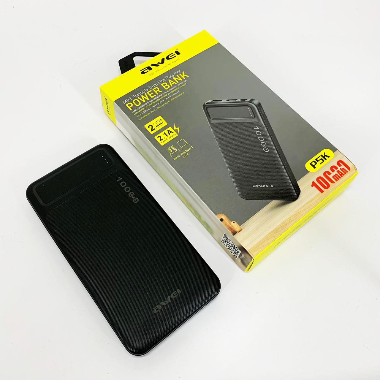 Power Bank Awei P5K 10000 mah Портативное зарядное УМБ 2xUSB черный