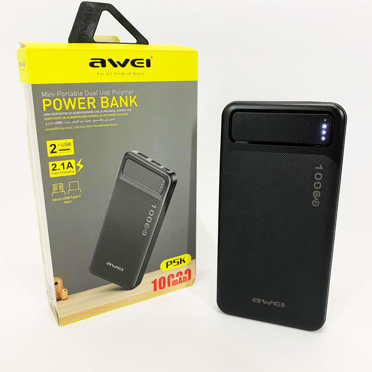 Power Bank Awei P5K 10000 mah Портативное зарядное УМБ 2xUSB черный