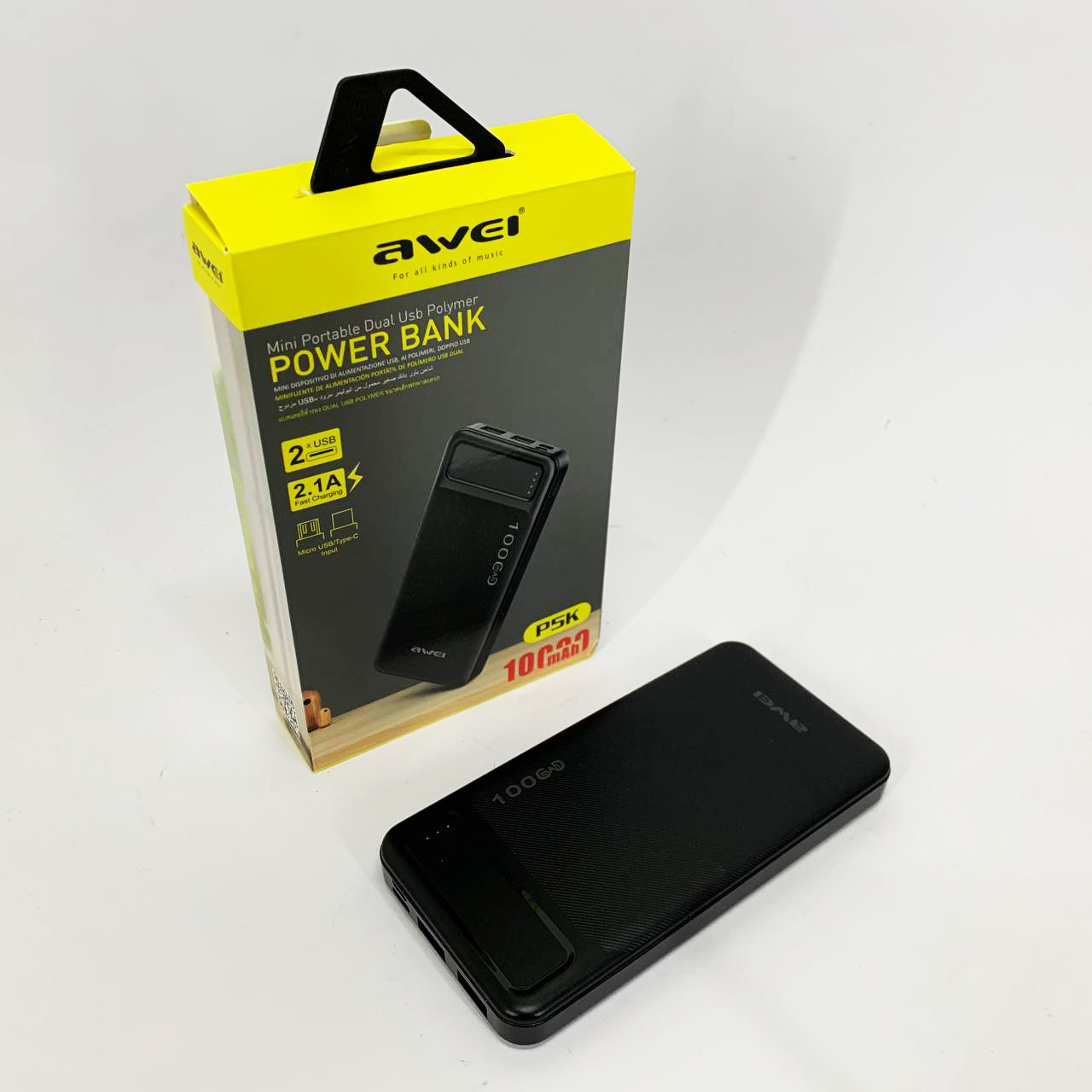 Power Bank Awei P5K 10000 mah Портативное зарядное УМБ 2xUSB черный