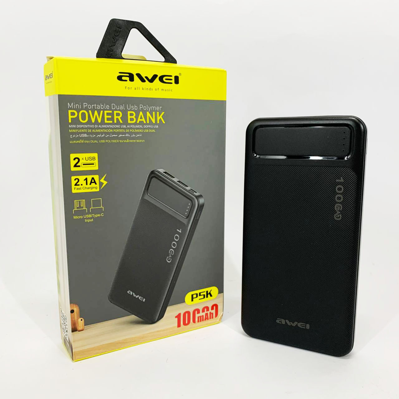 Power Bank Awei P5K 10000 mah Портативное зарядное УМБ 2xUSB черный