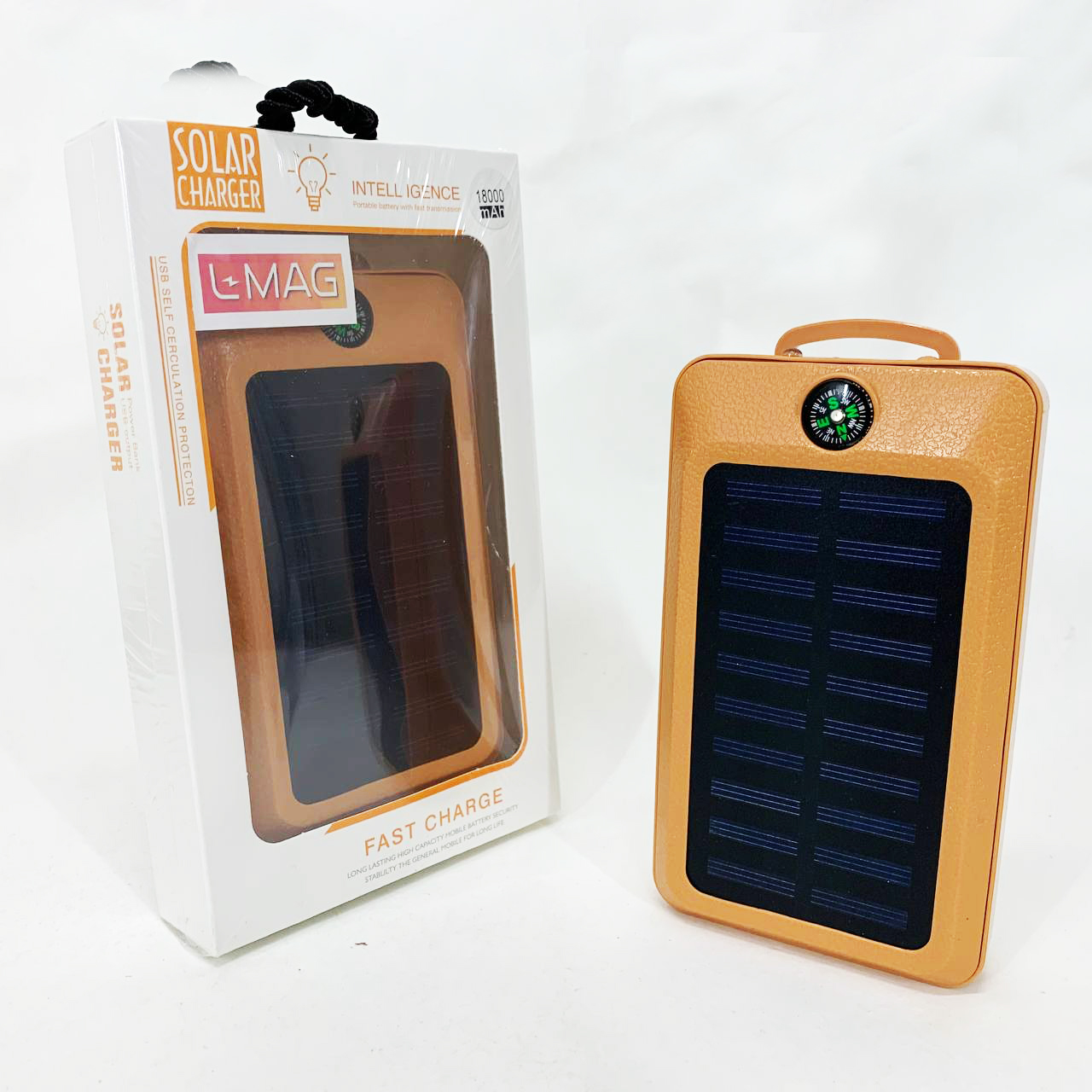 УМБ Power Bank Solar 18000 mAh мобильное зарядное с солнечной панелью и лампой, Power Bank Charger Orange