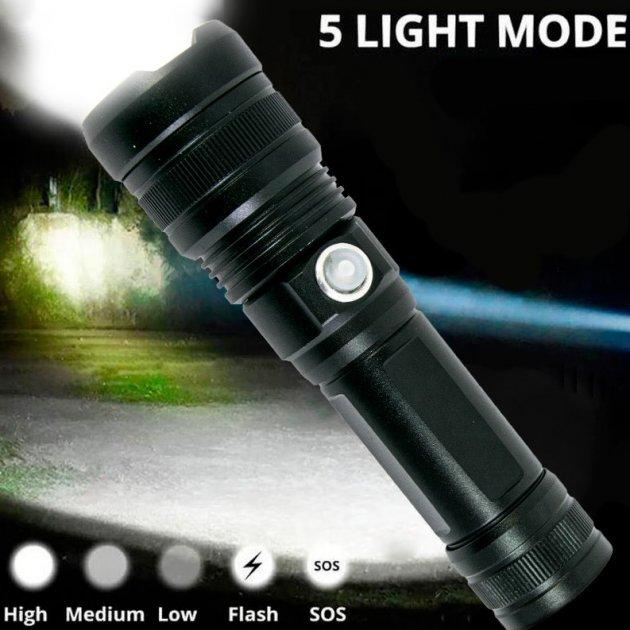 Ручной аккумуляторный светодиодный фонарь Police X-Balog BL-1827-P90 переносной с USB зарядкой оптическим зумом и металлическим корпусом + ремешок на руку