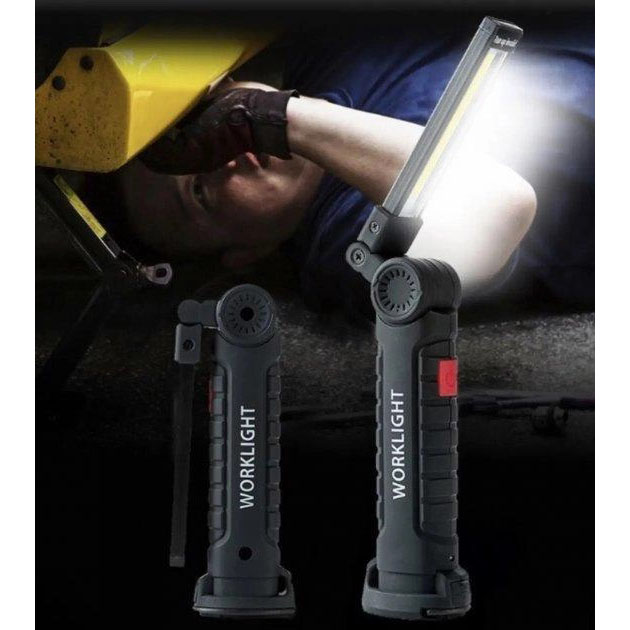 Фонарь кемпинг W51-SMD+COB, поворот на 180º+180º, магнит, зажим, крюк для подвеса, встроенный аккумулятор