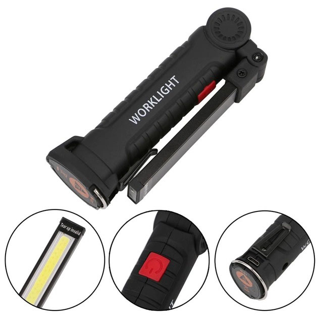 Фонарь кемпинг W51-SMD+COB, поворот на 180º+180º, магнит, зажим, крюк для подвеса, встроенный аккумулятор