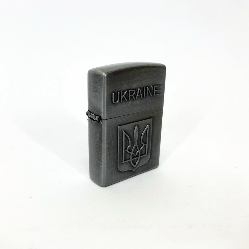Зажигалка бензиновая герб Украины 4410, зажигалка в подарок, сувенирные зажигалки. Цвет: серебряный
