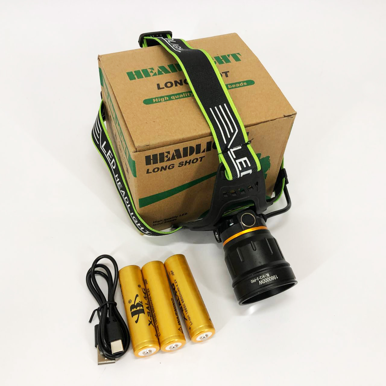 Налобный фонарик Bailong BL-A12-3-P90, 3+1 режим, алюминий, водостойкий, ударостойкий, аккум 3*18650