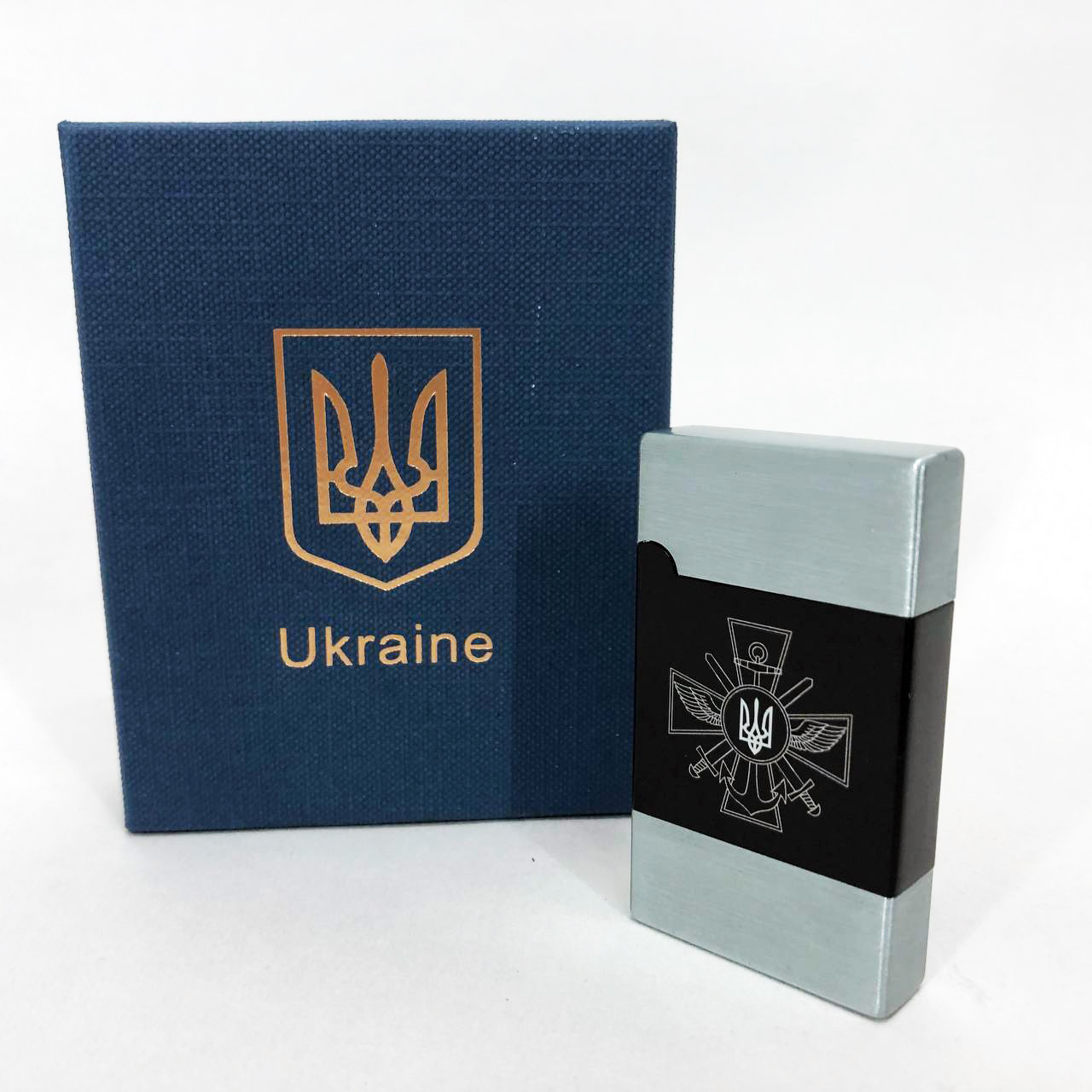 Зажигалка газовая Украина Подарочная коробка, турбо пламя HL-393-1. Цвет: серебро