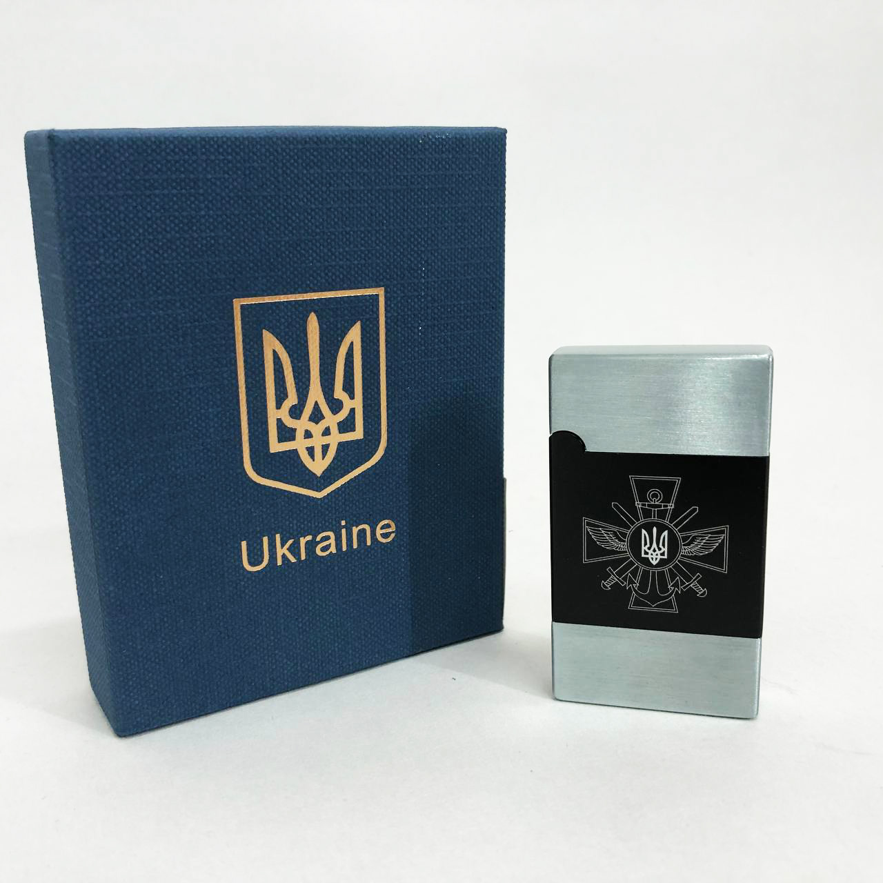 Зажигалка газовая Украина Подарочная коробка, турбо пламя HL-393-1. Цвет: серебро