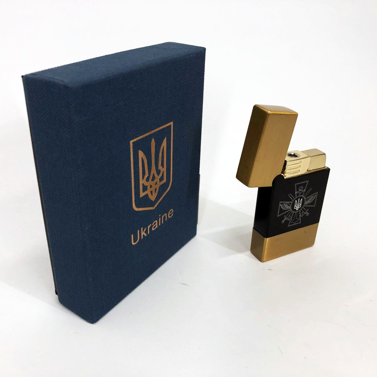 Зажигалка газовая Украина (Подарочная коробка, турбо пламя) HL-393-1. Цвет: золото