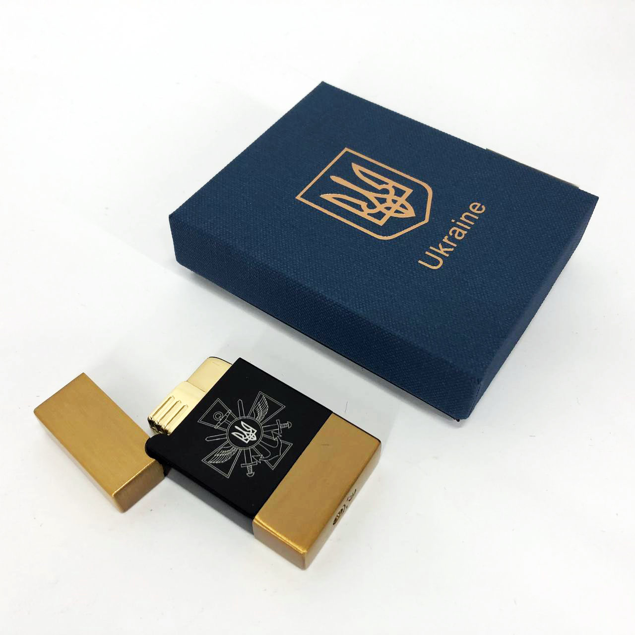Зажигалка газовая Украина (Подарочная коробка, турбо пламя) HL-393-1. Цвет: золото