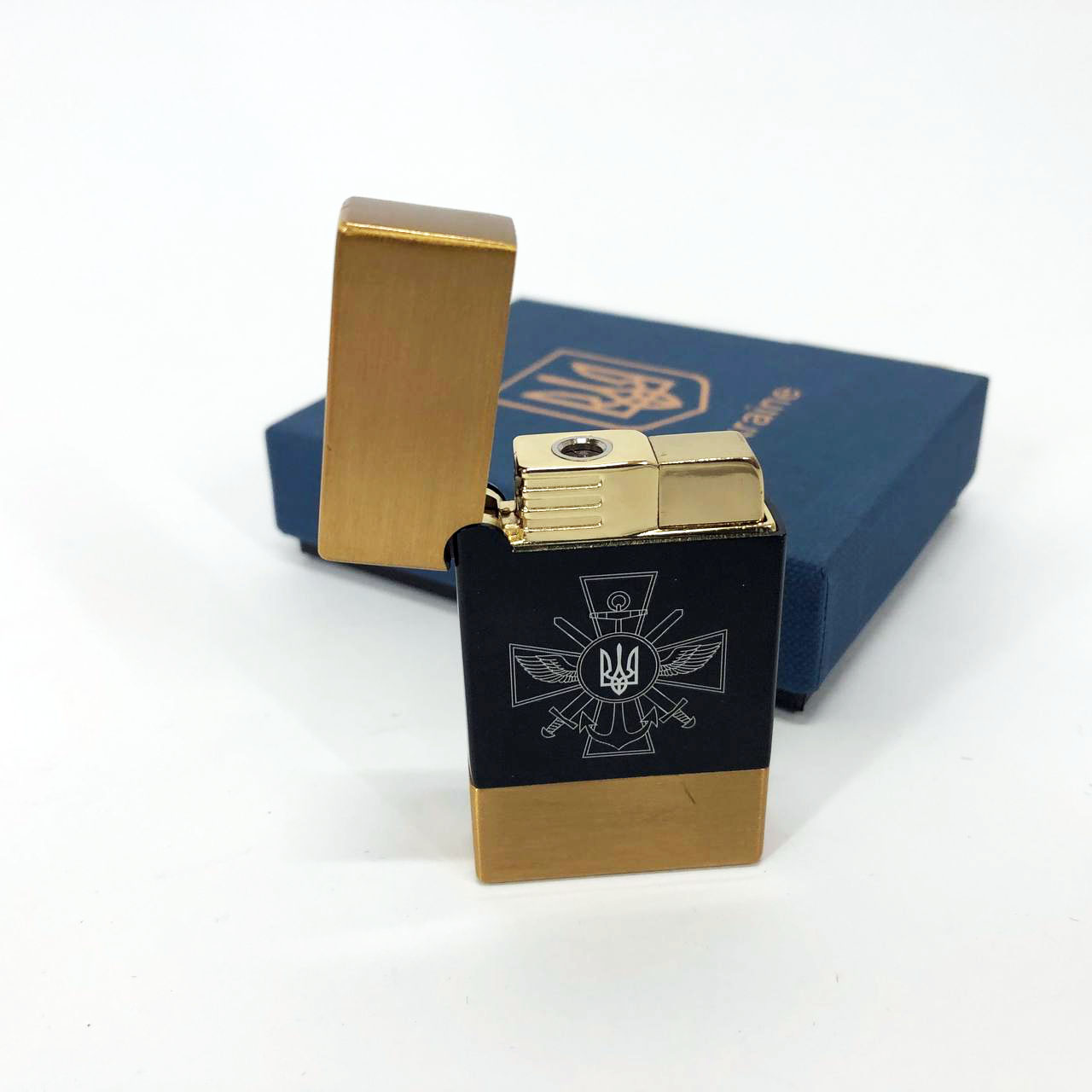 Зажигалка газовая Украина (Подарочная коробка, турбо пламя) HL-393-1. Цвет: золото
