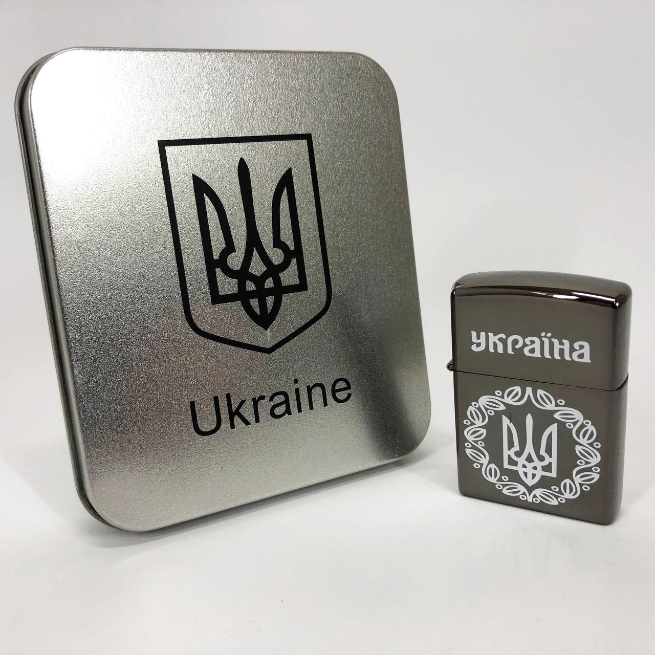 Дуговая электроимпульсная USB зажигалка Украина металлическая коробка HL-447. Цвет: черный
