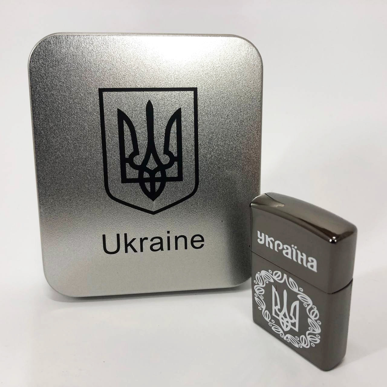 Дуговая электроимпульсная USB зажигалка Украина металлическая коробка HL-447. Цвет: черный