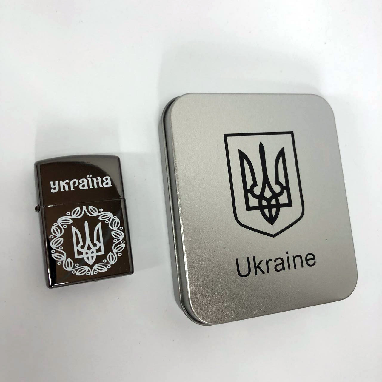 Дуговая электроимпульсная USB зажигалка Украина металлическая коробка HL-447. Цвет: черный