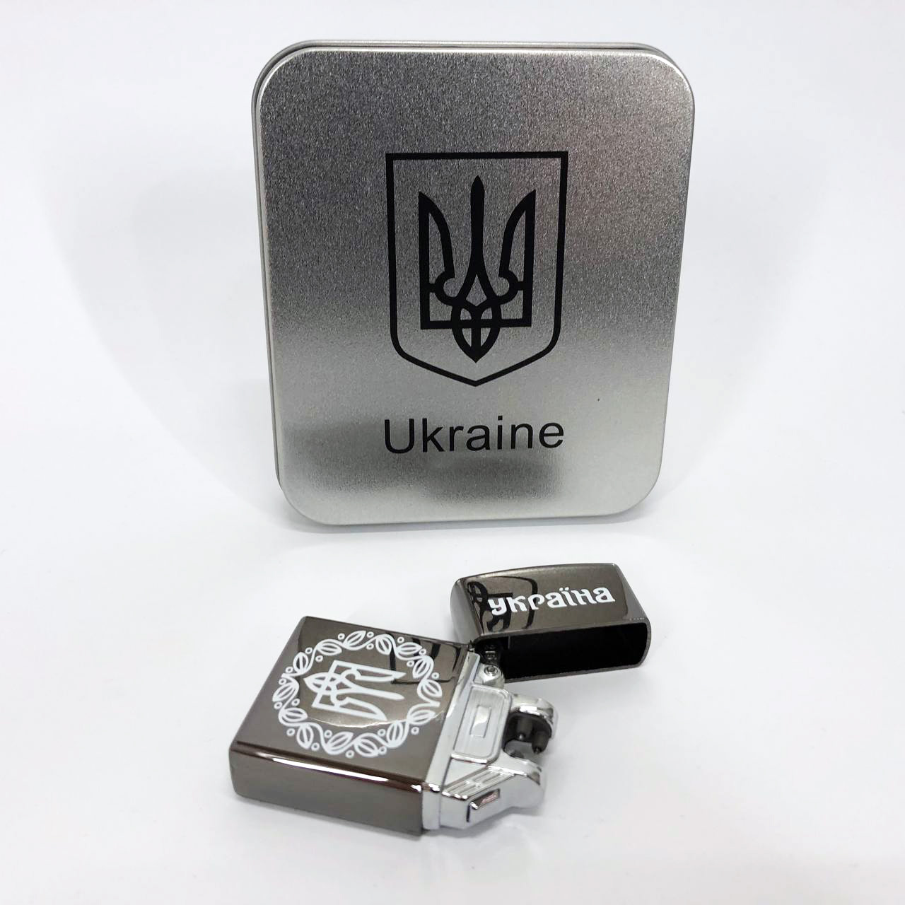 Дуговая электроимпульсная USB зажигалка Украина металлическая коробка HL-447. Цвет: черный