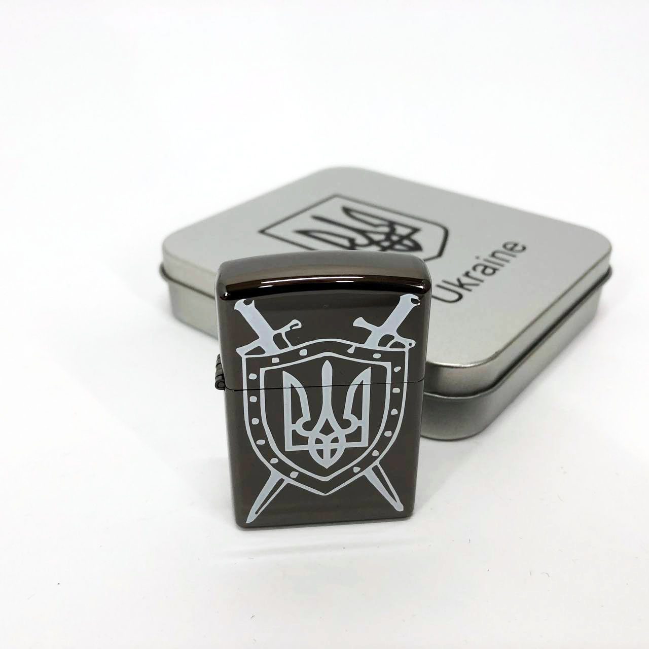 Дуговая электроимпульсная USB зажигалка Украина металлическая коробка HL-446. Цвет: черный
