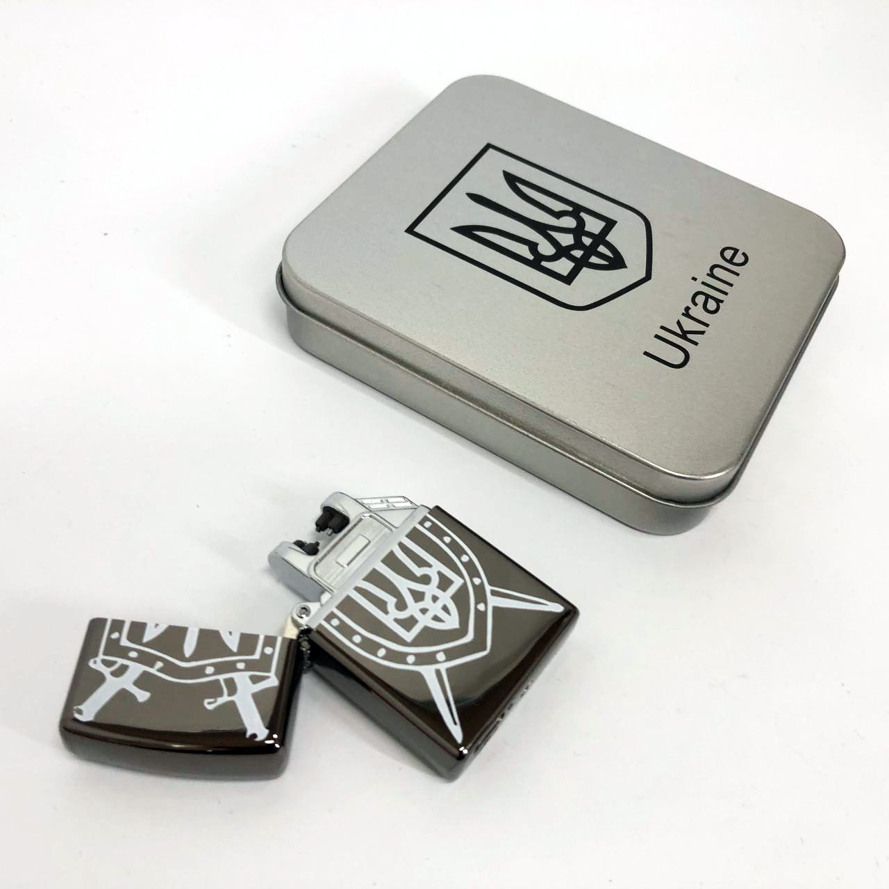 Дуговая электроимпульсная USB зажигалка Украина металлическая коробка HL-446. Цвет: черный